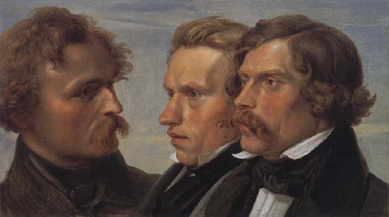 Julius Hubner Portrait of the Painters Carl Friedrich Lessing,Carl Sohn and Theodor Hildebrandt oil painting picture